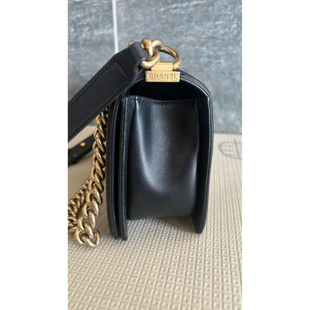 Chanel Boy Bag Old Medium Black Quilted Lambskin Aged Gold Hardware